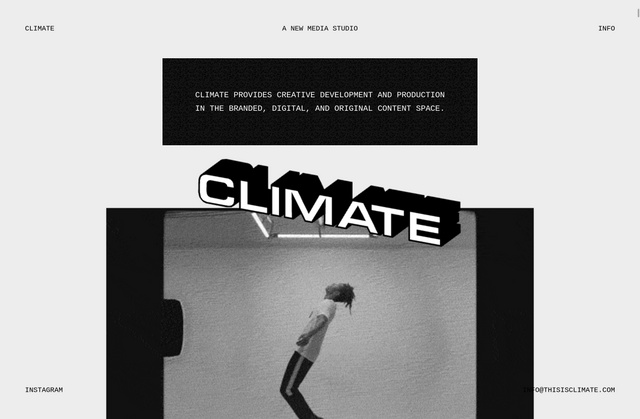 a gray website with a 3D extruted block of text that reads CLIMATE