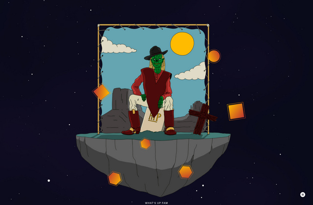 a floating island with a zombie cowboy