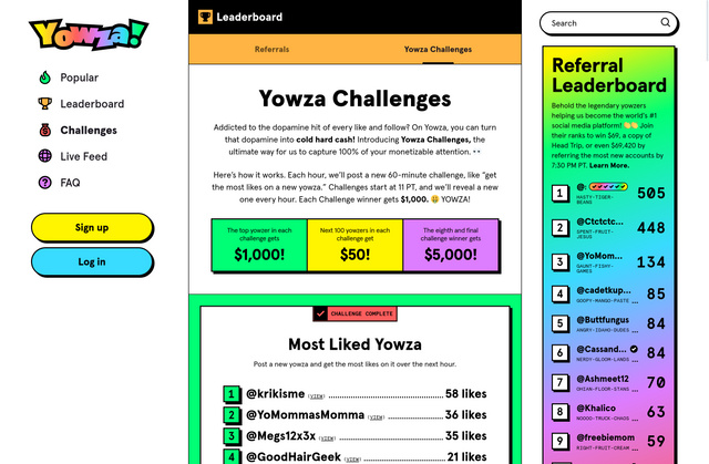 yowza.social challenges interface