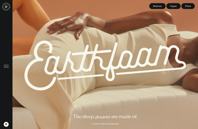 woman reclined on a mattress with the word Earthfoam overlaid in script