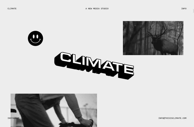 a gray website with a 3D extruted block of text that reads CLIMATE